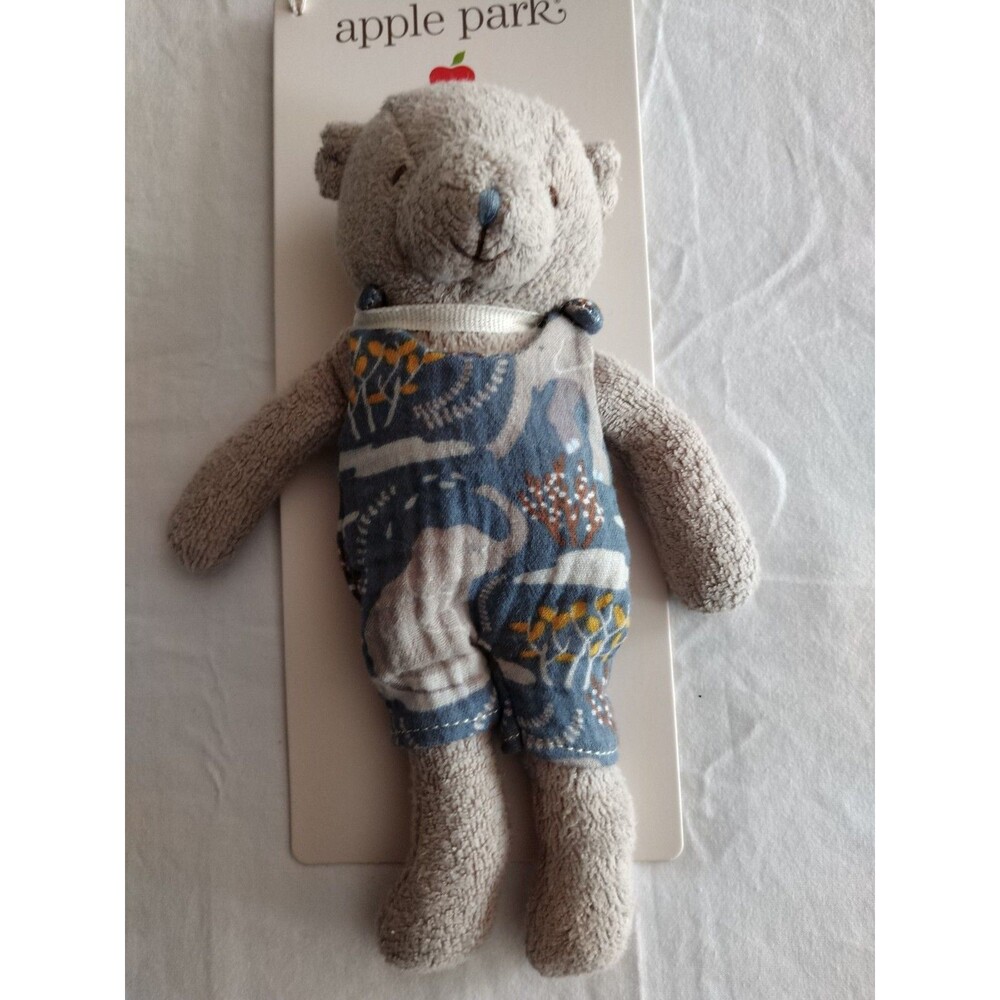 Apple Park Organic Cotton Gry Bear Elephant Overall Plush Stuffed Animal 8.5"